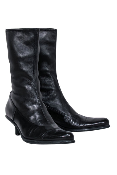 Current Boutique-Miu Miu - Black Leather Pointed-Toe Boots Sz 9