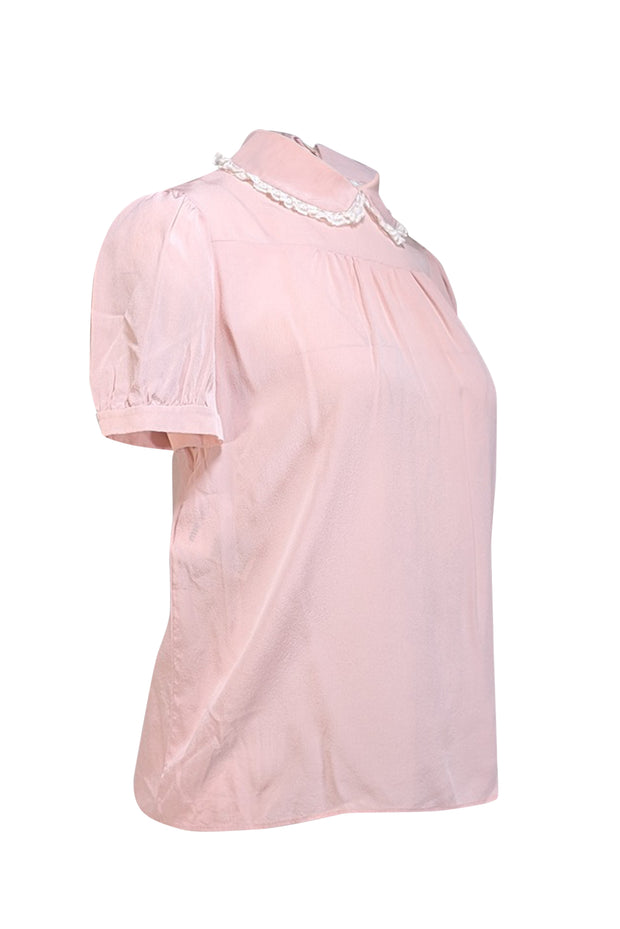 Current Boutique-Miu Miu - Blush Pink Lace Trim Pet Pan Collar Blouse Sz 4