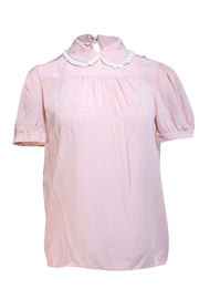 Current Boutique-Miu Miu - Blush Pink Lace Trim Pet Pan Collar Blouse Sz 4