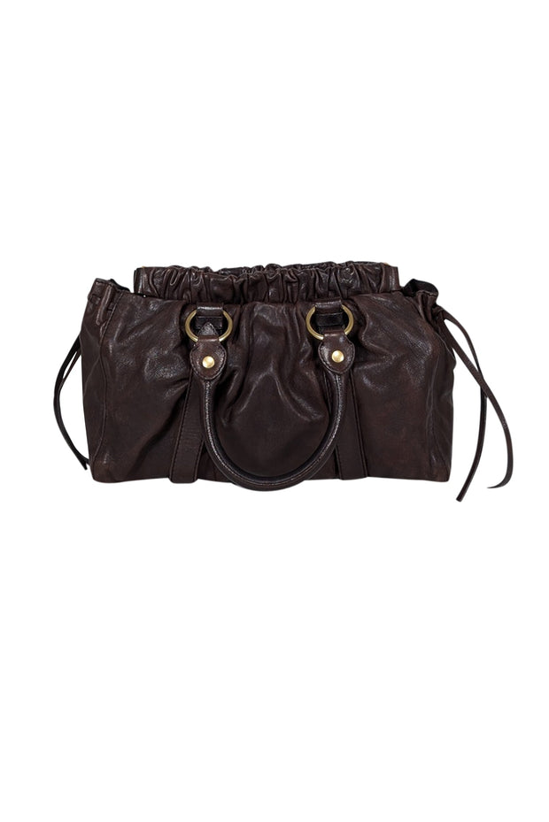 Current Boutique-Miu Miu - Brown Leather Gathered Handbag