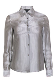 Current Boutique-Miu Miu - Grey & Black Stripe Silk Button Up Blouse Sz S