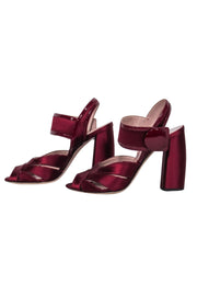 Current Boutique-Miu Miu - Maroon Satin Chunky Sandal Heels Sz 7.5