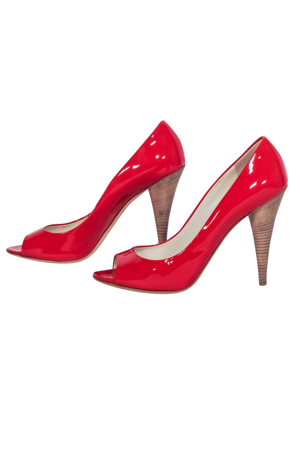 Current Boutique-Miu Miu - Red Patent Leather Peep Toe Pumps Sz 9