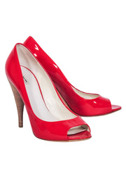 Current Boutique-Miu Miu - Red Patent Leather Peep Toe Pumps Sz 9