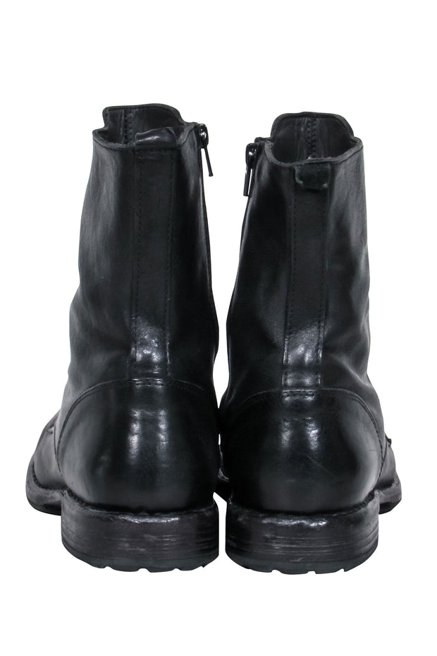 Current Boutique-Moma - Black Leather Grommet Trim Mid Calf Boot Sz 9.5