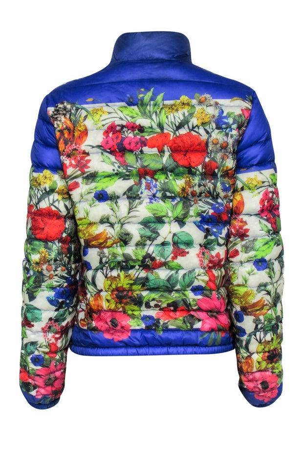 Current Boutique-Moncler - Blue Puffer Jacket w/ Multi-Colored Floral Print Sz 2