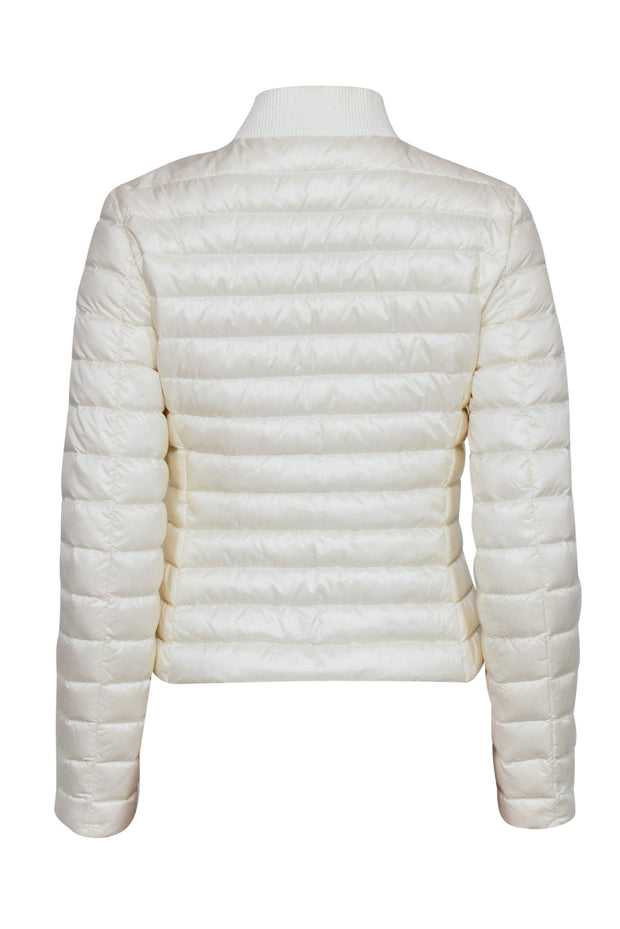 Current Boutique-Moncler - Cream Puffer Jacket w/ Black Zipper Accent Sz 0