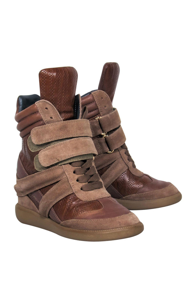 Current Boutique-Monika Chiang - Brown Perforated Leather & Suede High Top Sneakers Sz 6