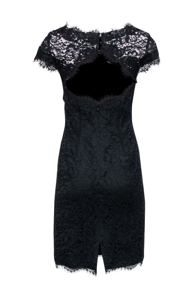 Current Boutique-Monique Lhuillier - Black Lace Short Sleeve Key Hole Back Sz 4