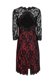 Current Boutique-Monique Lhuillier - Black Lace w/ Red Underlay Open Back Cocktail Dress Sz 8