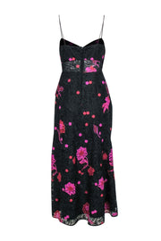 Current Boutique-Monique Lhuillier - Black w/ Pink & Red Floral Lace High-Low Dress Sz 8