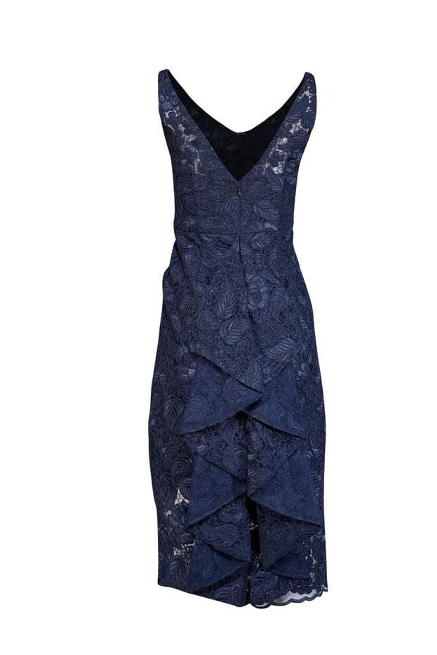 Current Boutique-Monique Lhuillier - Navy Lace Sleeveless Ruffle Back Sz 0