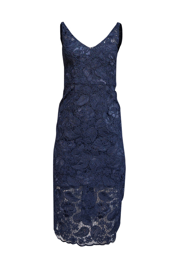 Current Boutique-Monique Lhuillier - Navy Lace Sleeveless Ruffle Back Sz 0