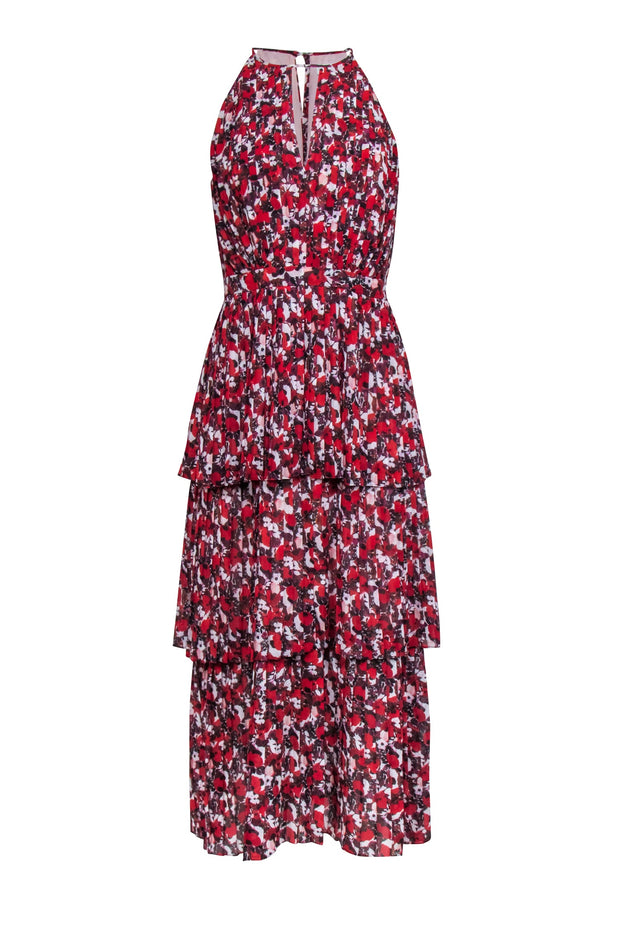 Current Boutique-Monique Lhuillier - Red & Multicolor Floral Print Sleeveless Maxi Dress Sz 6