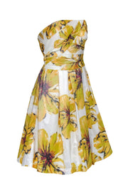 Current Boutique-Monique Lhuillier - Yellow & White Floral Strapless Dress Sz 0