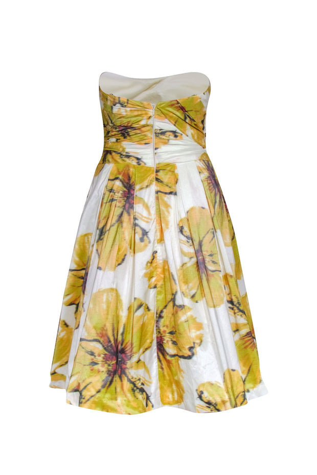 Current Boutique-Monique Lhuillier - Yellow & White Floral Strapless Dress Sz 0