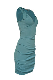 Current Boutique-Moschino - Aqua Blue Sleeveless V-Neckline Side Ruched Dress Sz 4