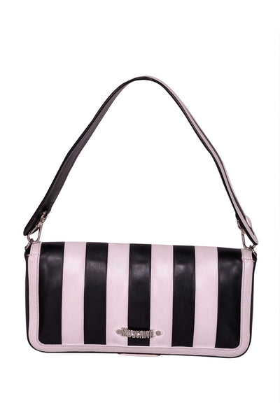 Current Boutique-Moschino - Black & White Stripe Leather Shoulder Bag