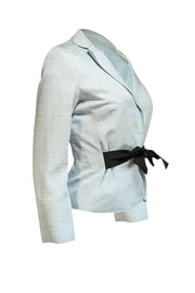 Current Boutique-Moschino Cheap & Chic - Light Blue Textured Blazer w/ Black Waist Sash Sz S