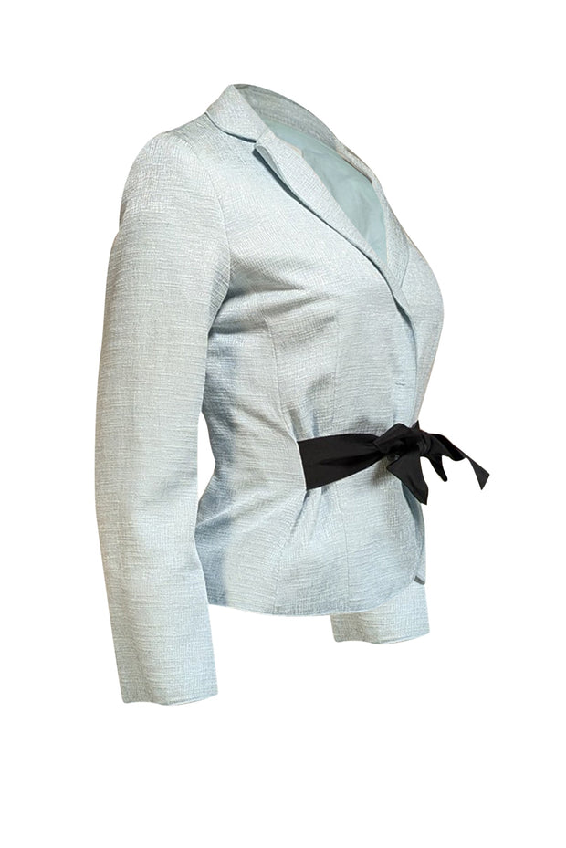 Current Boutique-Moschino Cheap & Chic - Light Blue Textured Blazer w/ Black Waist Sash Sz S