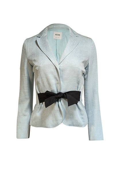 Current Boutique-Moschino Cheap & Chic - Light Blue Textured Blazer w/ Black Waist Sash Sz S