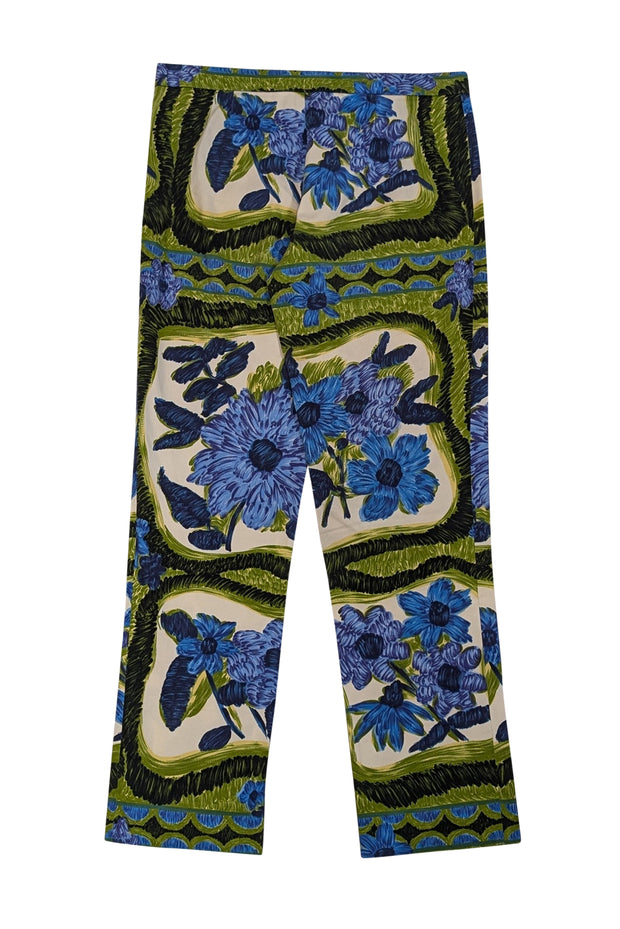 Current Boutique-Moschino - Ivory, Blue, & Green Floral Print Cropped Cotton Pants Sz 6