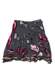 Current Boutique-Moschino Jeans - Black. White, & Pink Retro Feminine Print Silk Skirt Sz 8