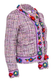 Current Boutique-Moschino - Lavender Tweed Blazer w/ Multi Color Floral Trim Sz 2