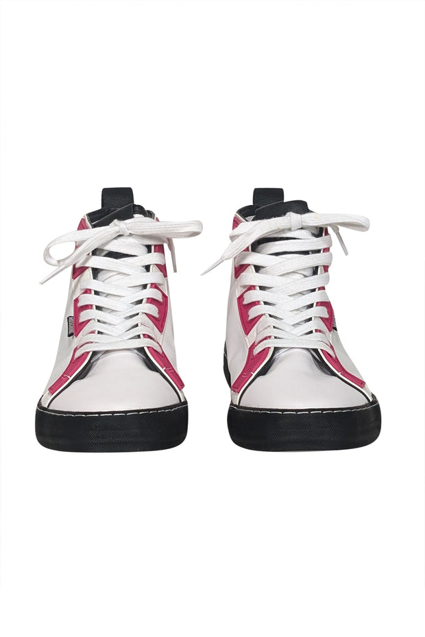 Current Boutique-Moschino - White, Pink, & Black High Top Sneakers Sz 11