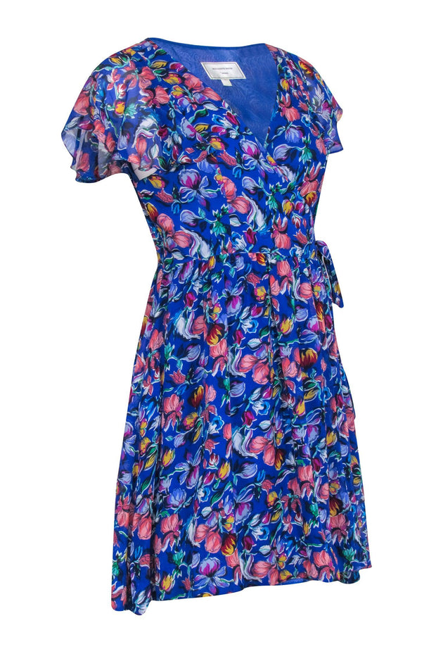 Current Boutique-Moulinette Soeurs - Blue Floral Print Short Sleeve Wrap Dress Sz XS