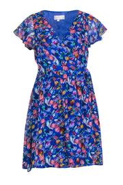 Current Boutique-Moulinette Soeurs - Blue Floral Print Short Sleeve Wrap Dress Sz XS