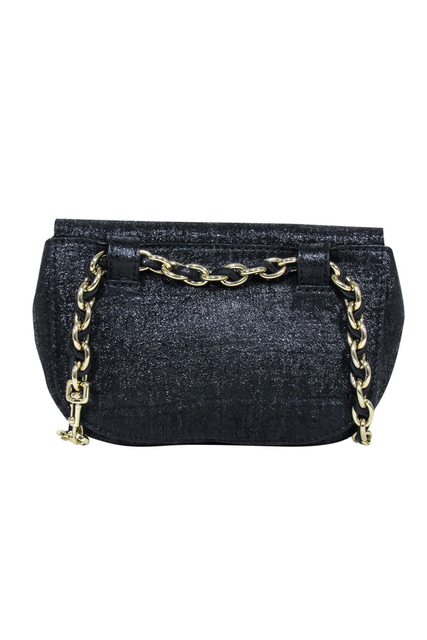 Current Boutique-Mulberry - Black Metallic Leather Lock Front Mini Crossbody Bag