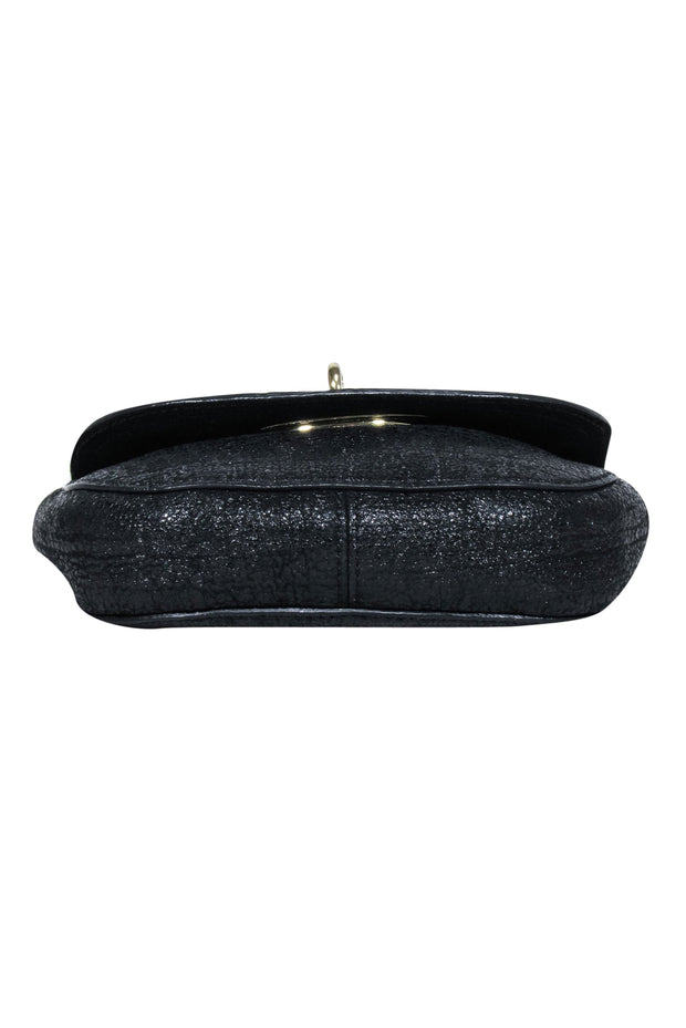 Current Boutique-Mulberry - Black Metallic Leather Lock Front Mini Crossbody Bag