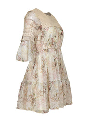 Current Boutique-Mynah's Reynu Taandon - Ivory & Multi Color Floral Crochet Lace Trim Dress Sz M