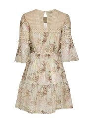 Current Boutique-Mynah's Reynu Taandon - Ivory & Multi Color Floral Crochet Lace Trim Dress Sz M