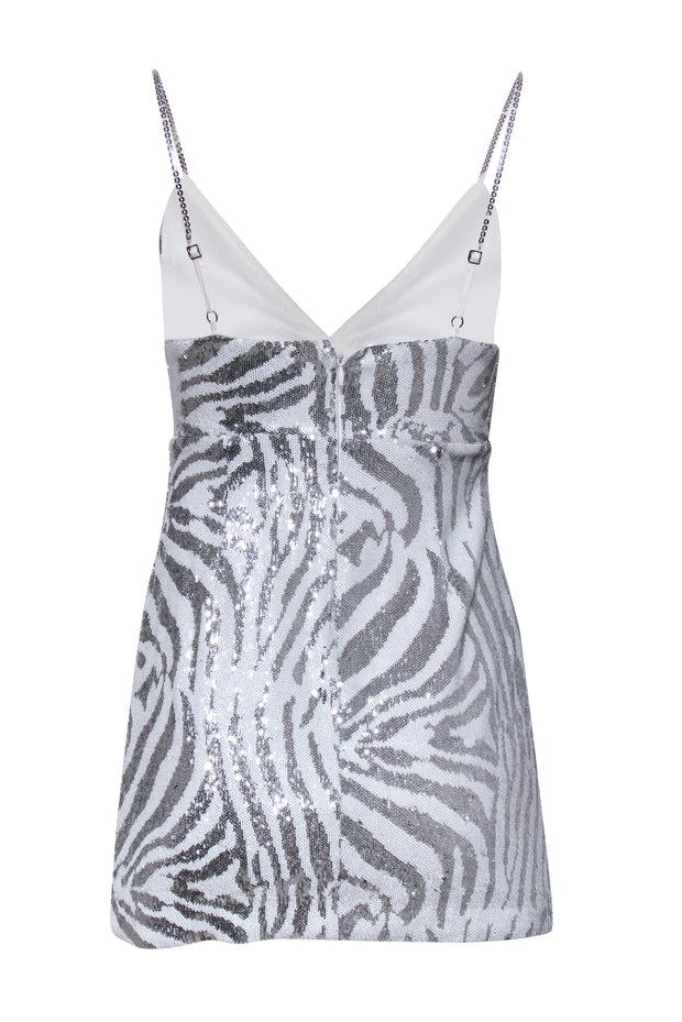 Current Boutique-NBD - Silver & White Sequin Sleeveless Mini Dress Sz XXS