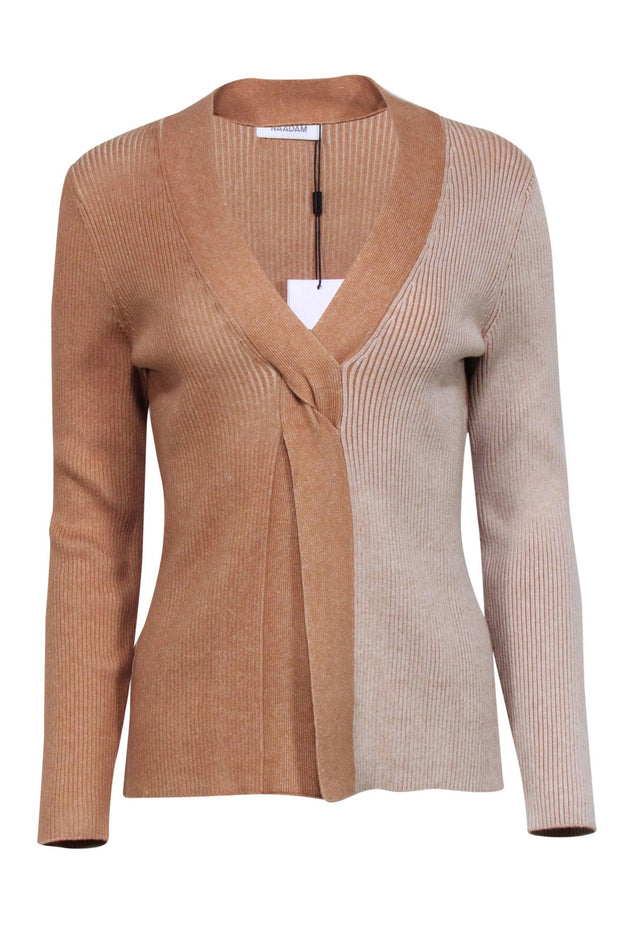 Current Boutique-Naadam - Camel & Beige Ribbed Knit Sweater Sz M