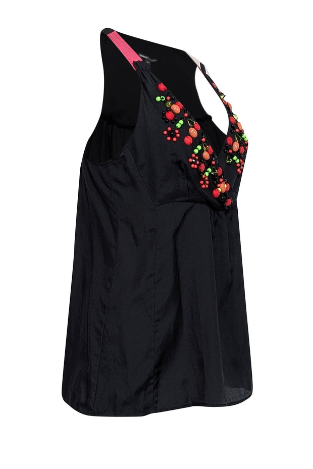 Current Boutique-Nanette Lepore - Black Cotton & Silk Blend Beaded Sleeveless Top Sz 4