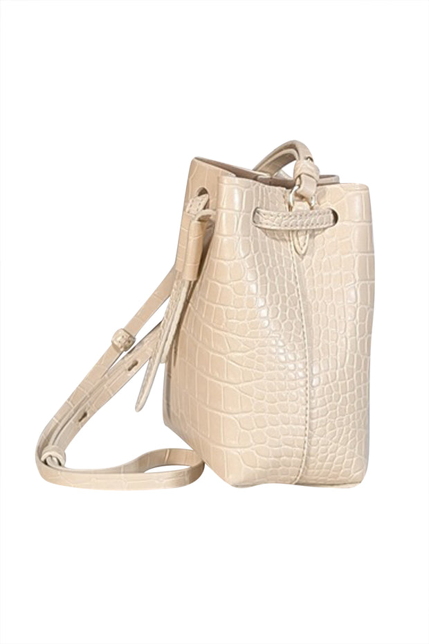 Current Boutique-Nanushka - Beige Croc Embossed Faux Leather Mini Bucket Bag