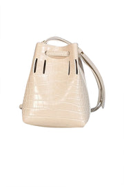 Current Boutique-Nanushka - Beige Croc Embossed Faux Leather Mini Bucket Bag