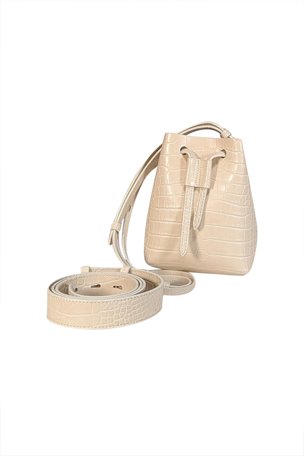 Current Boutique-Nanushka - Beige Croc Embossed Faux Leather Mini Bucket Bag