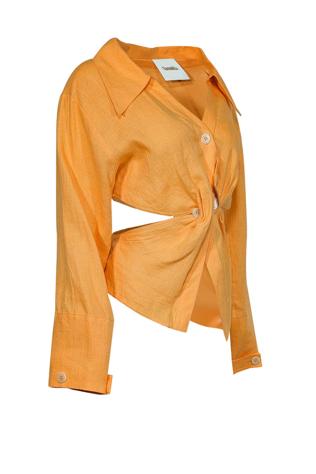 Current Boutique-Nanushka - Orange Linen Button Down Long Sleeve Top Sz XS