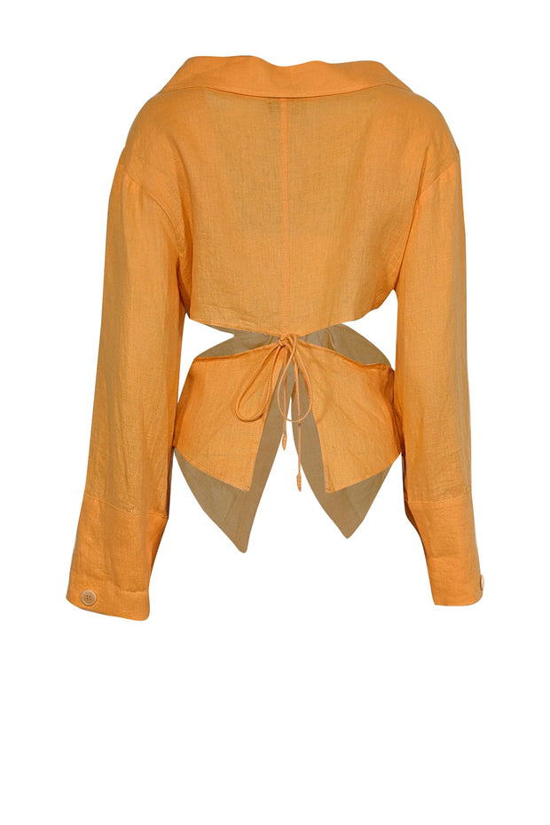 Current Boutique-Nanushka - Orange Linen Button Down Long Sleeve Top Sz XS