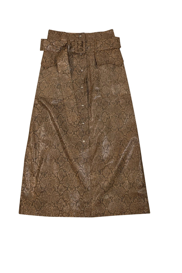 Current Boutique-Nanushka - Tan & Brown Snakeskin Print Faux Leather Skirt Sz S