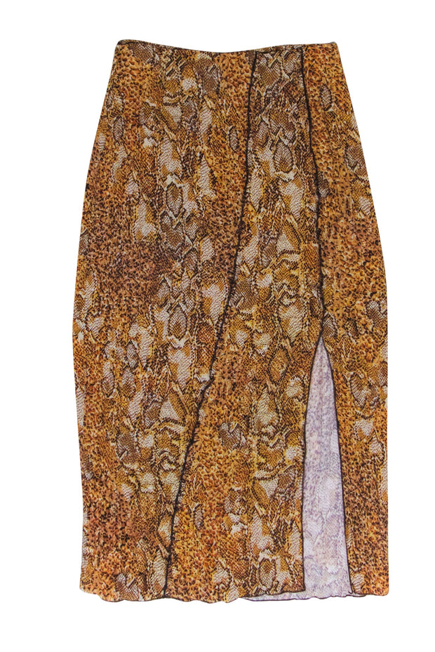 Current Boutique-Nanushka - Tan Snakeskin Print Crinkled-Voile Midi Skirt Sz S