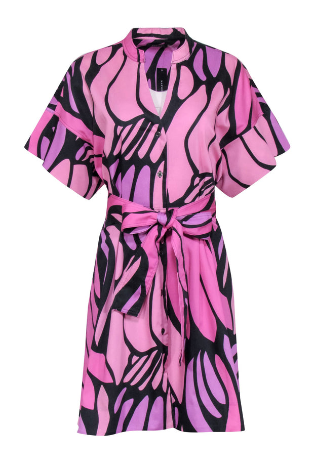 Current Boutique-Natori - Pink & Purple Print "Nagashi" Chino Belted Shirtdress Sz M