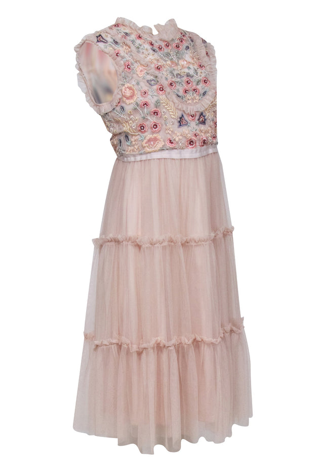 Current Boutique-Needle &Thread - Blush Pink Floral Beaded & Embroidered Bodice Dress Sz 10