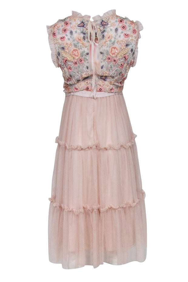 Current Boutique-Needle &Thread - Blush Pink Floral Beaded & Embroidered Bodice Dress Sz 10