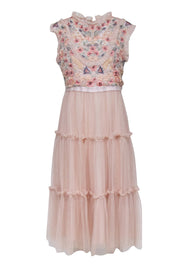 Current Boutique-Needle &Thread - Blush Pink Floral Beaded & Embroidered Bodice Dress Sz 10