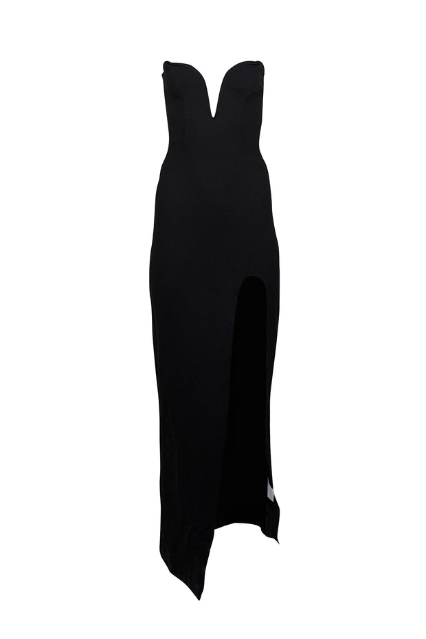 Current Boutique-Nicholas - Black Deep V Sweetheart Strapless Gown Sz 2